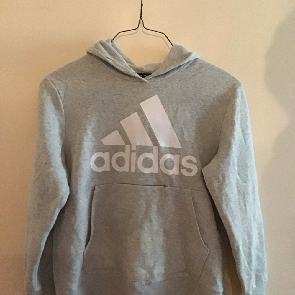 Adidas Gray Heathered Hoodie Sweatshirt Youth XL Big Logo Pocket Casual